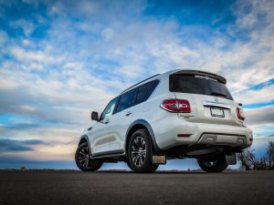 Rear View look of the white nissan armada 